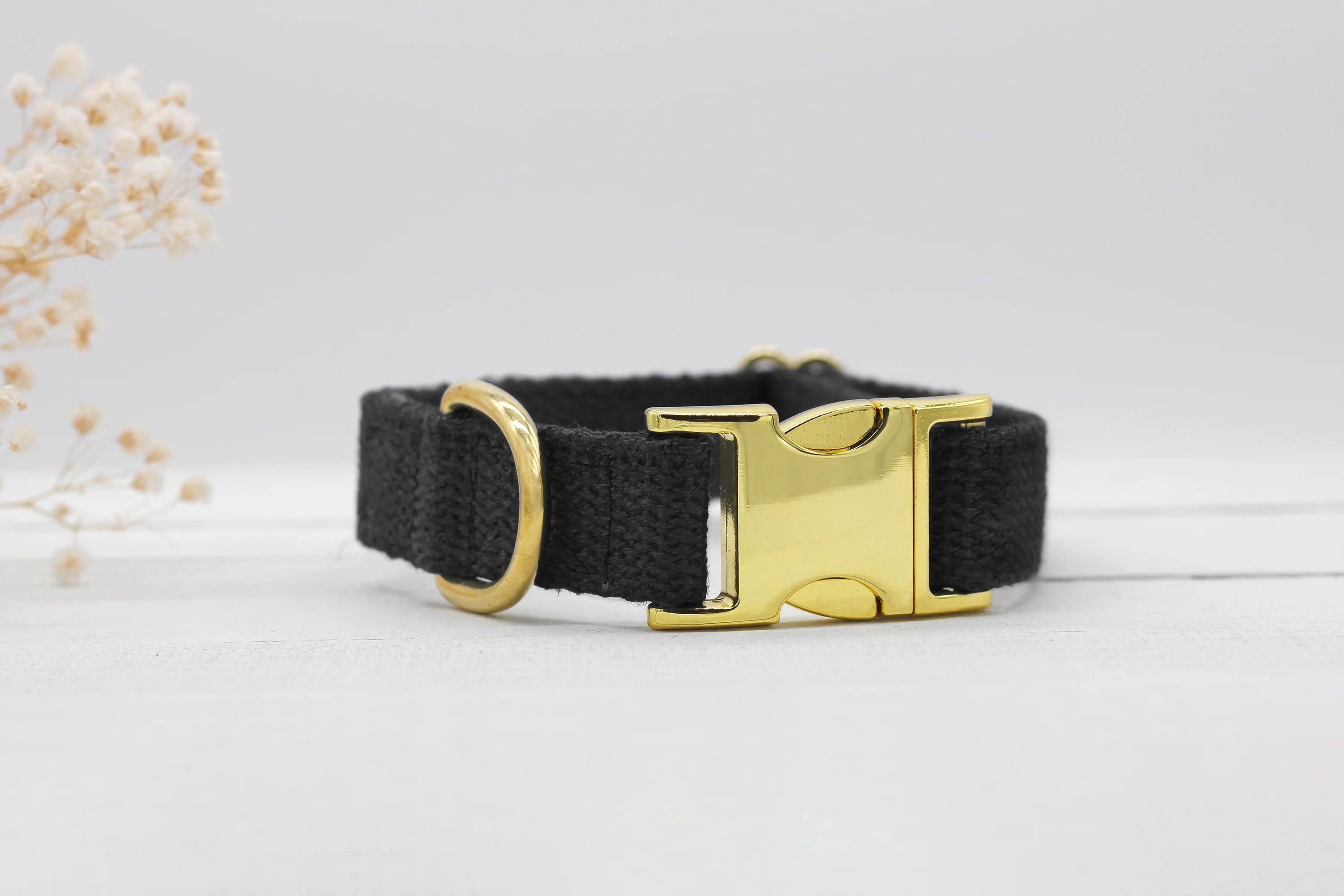 Just Hemp Black Dog Collar Brass