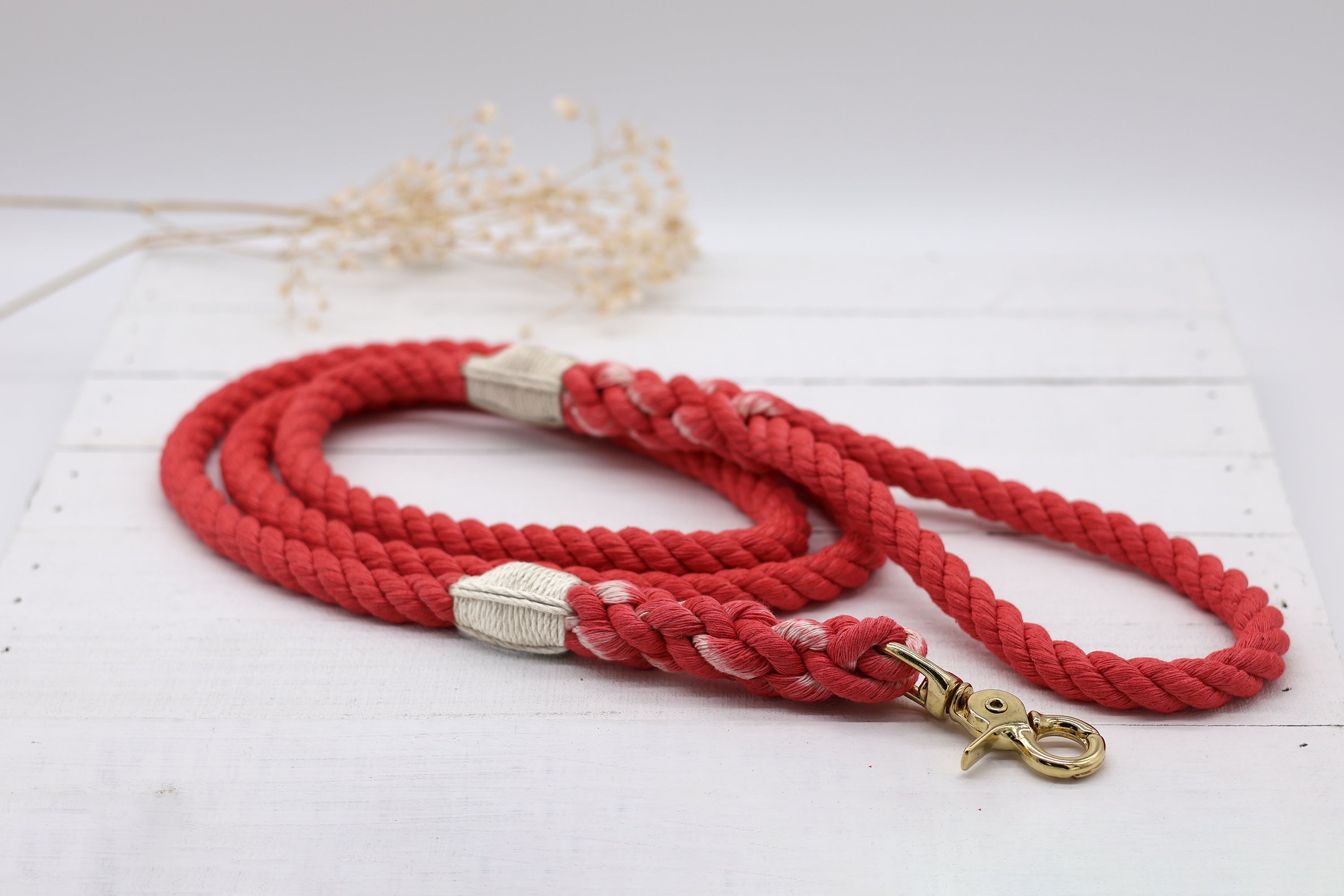 Rosy Red Cotton Rope Dog Leash